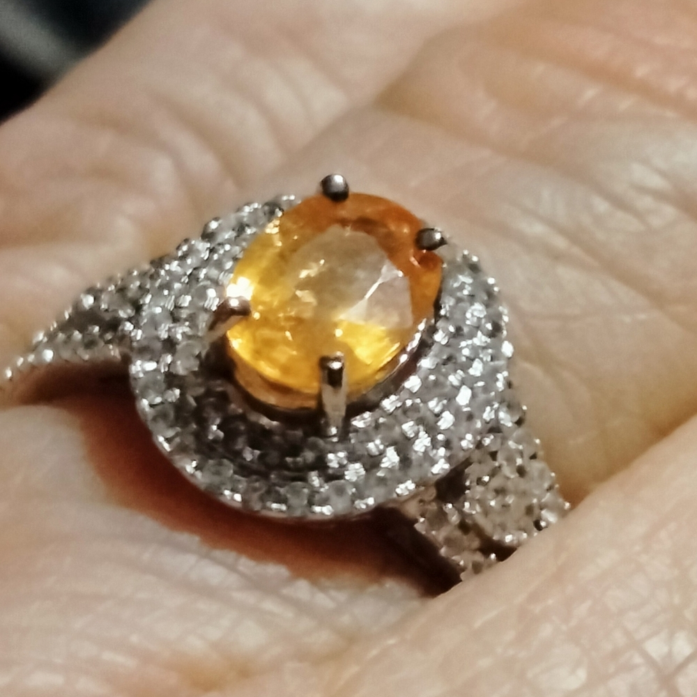 Spessartine Garnet with White Zircon in Platinum Over Sterling Silver